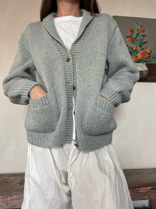 Blue Grey Hand-knit Cardigan