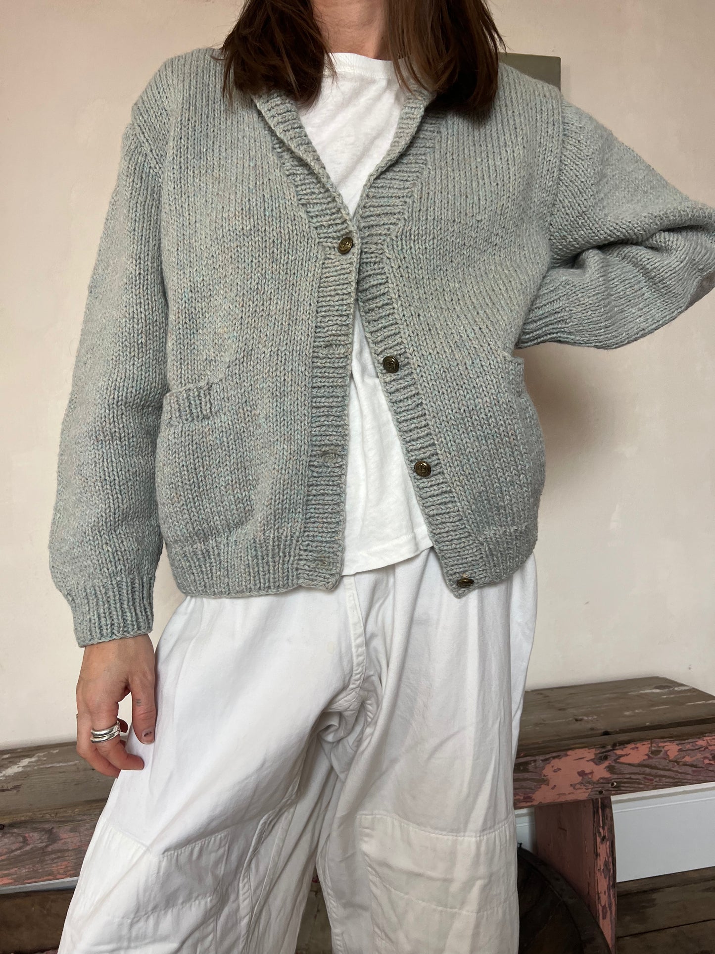 Blue Grey Hand-knit Cardigan
