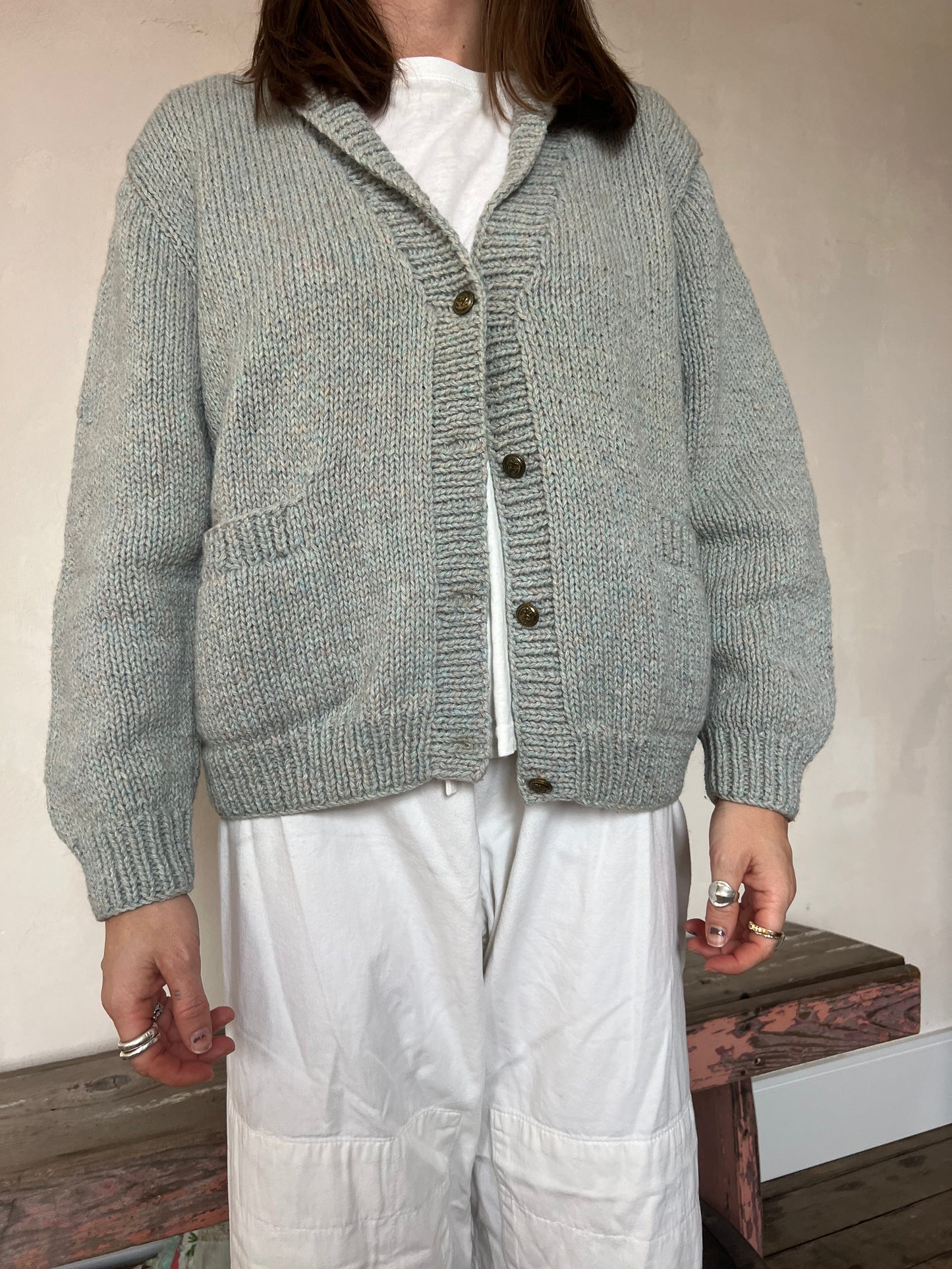 Blue Grey Hand-knit Cardigan