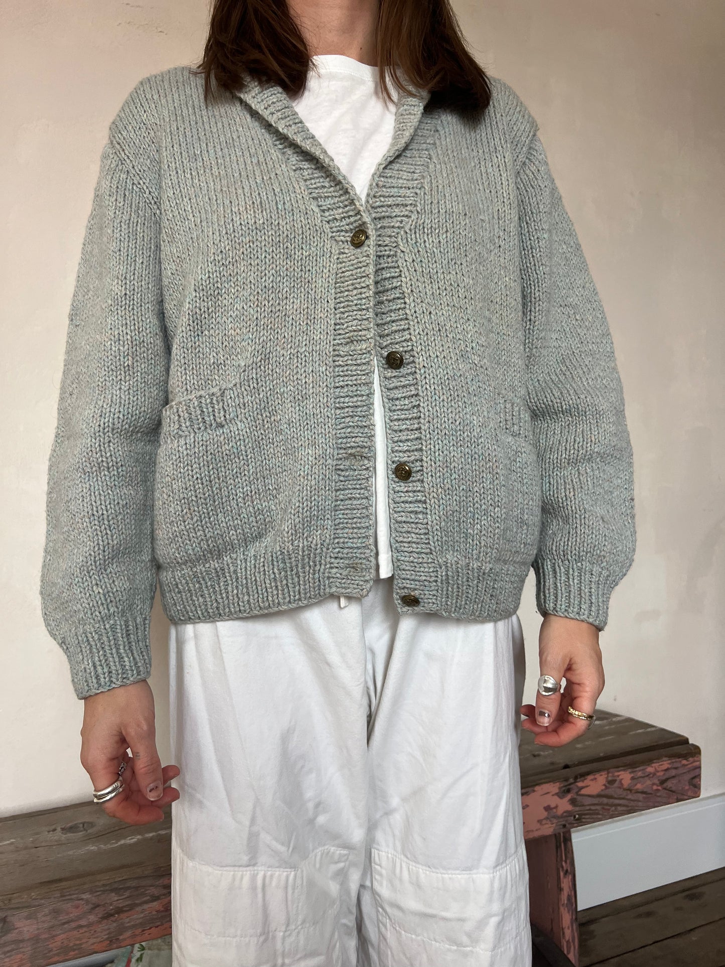Blue Grey Hand-knit Cardigan