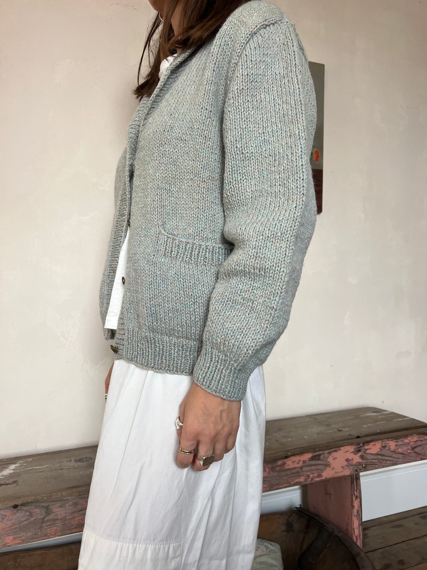 Blue Grey Hand-knit Cardigan