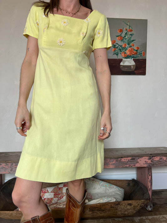 60s Yellow Daisy Mini Dress