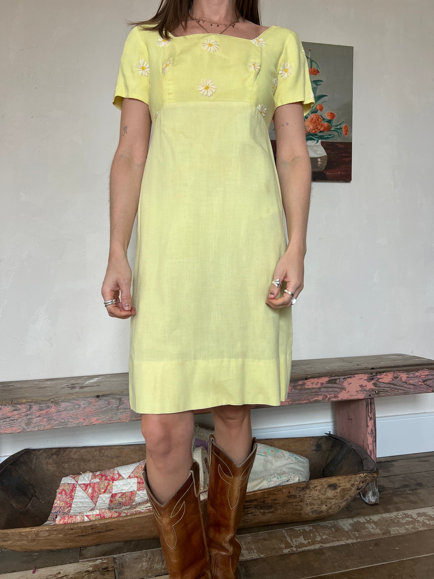 60s Yellow Daisy Mini Dress