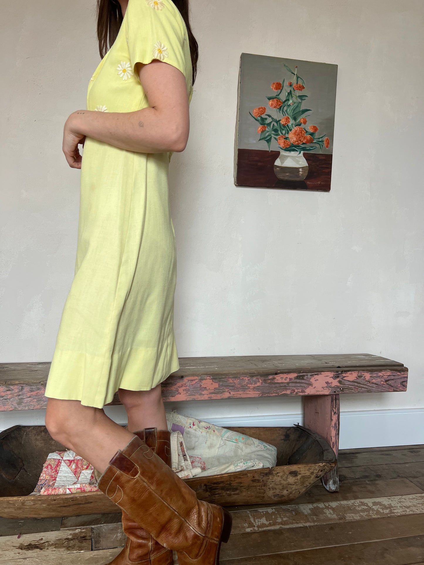 60s Yellow Daisy Mini Dress