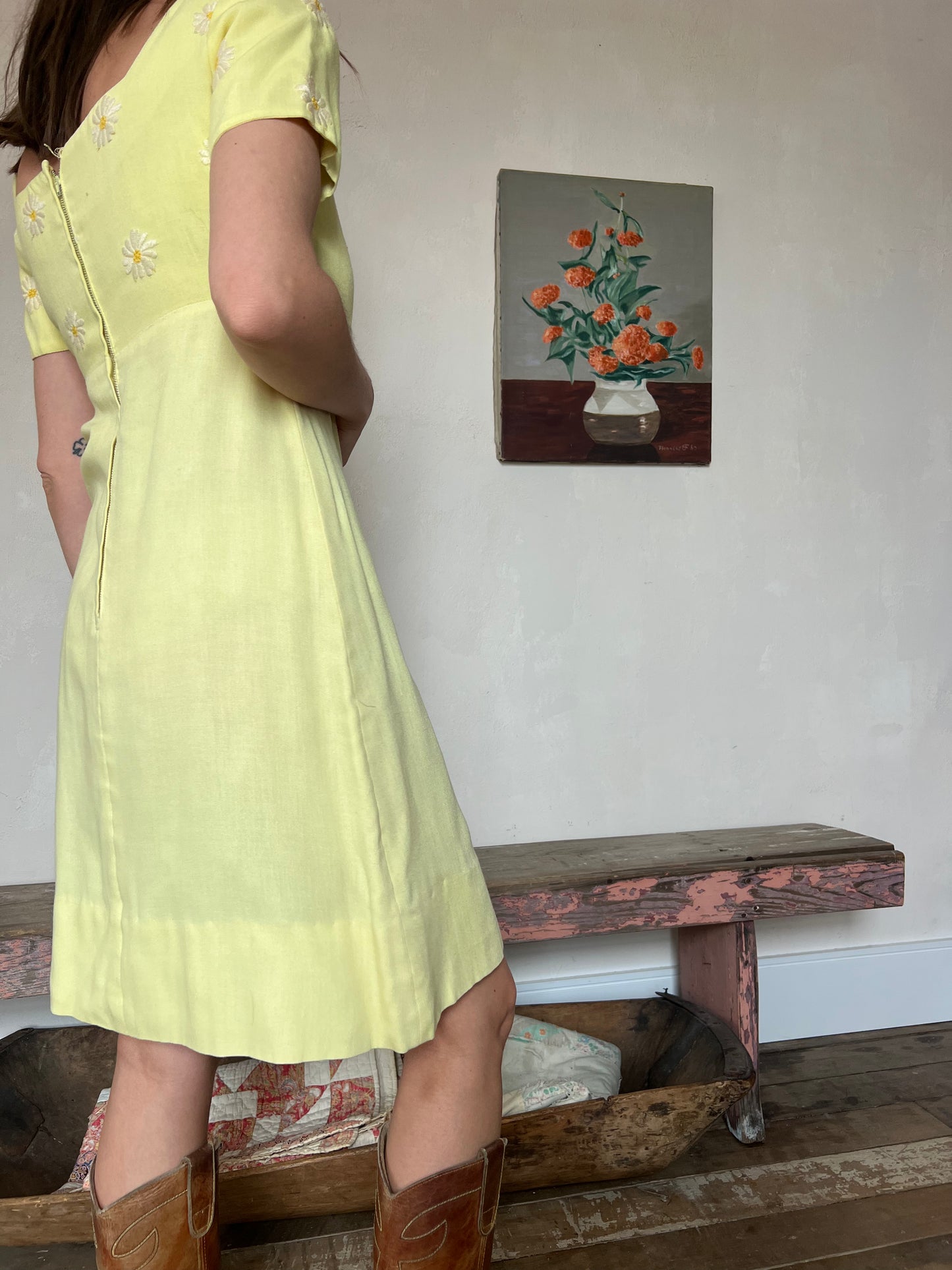 60s Yellow Daisy Mini Dress