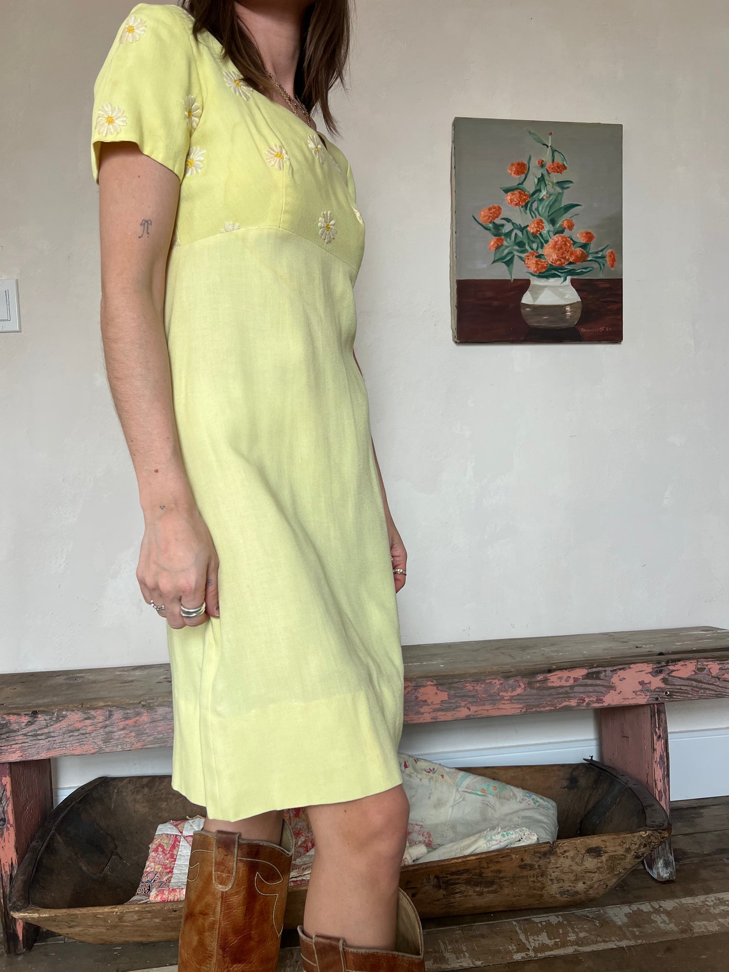 60s Yellow Daisy Mini Dress