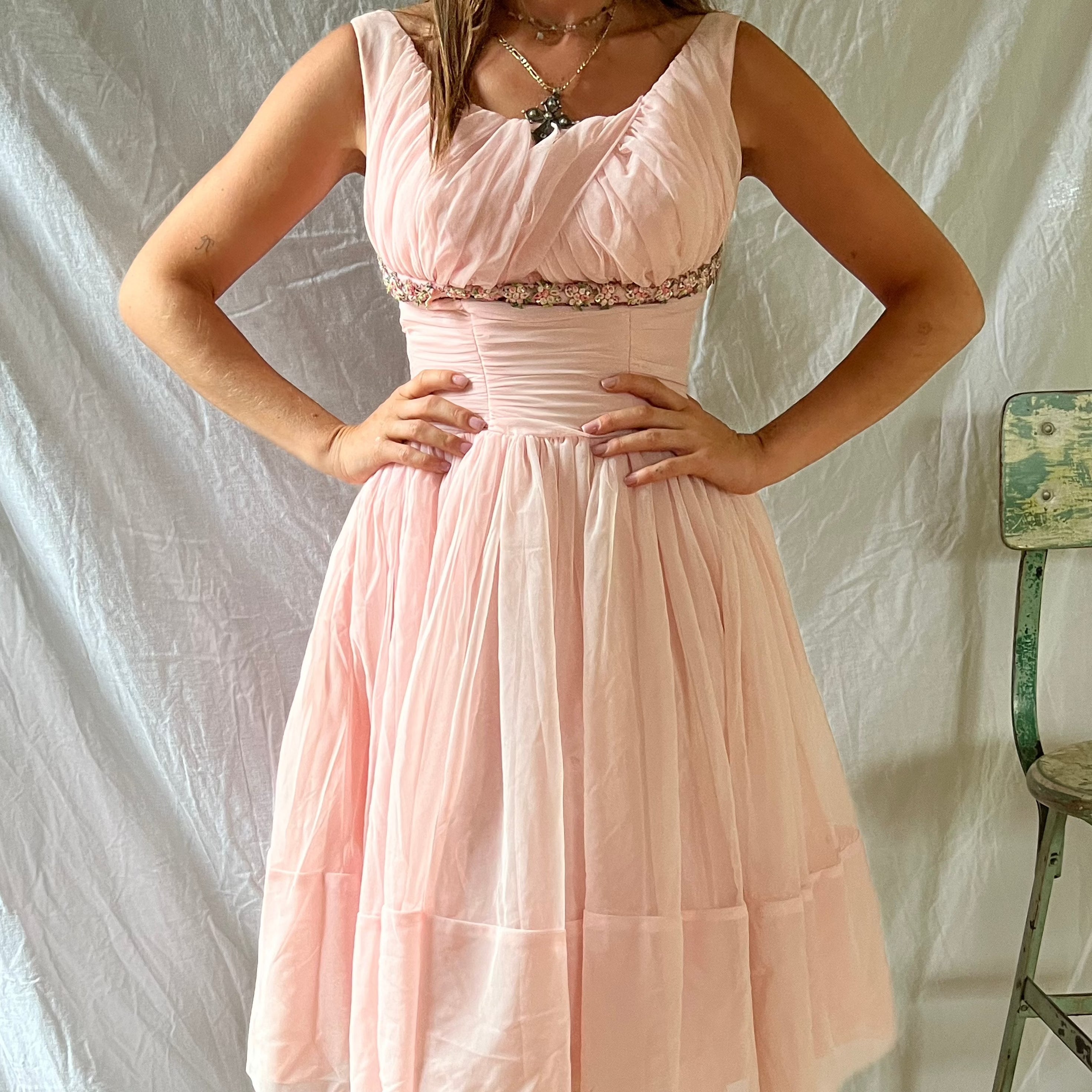 60s Baby Pink Chiffon Dress