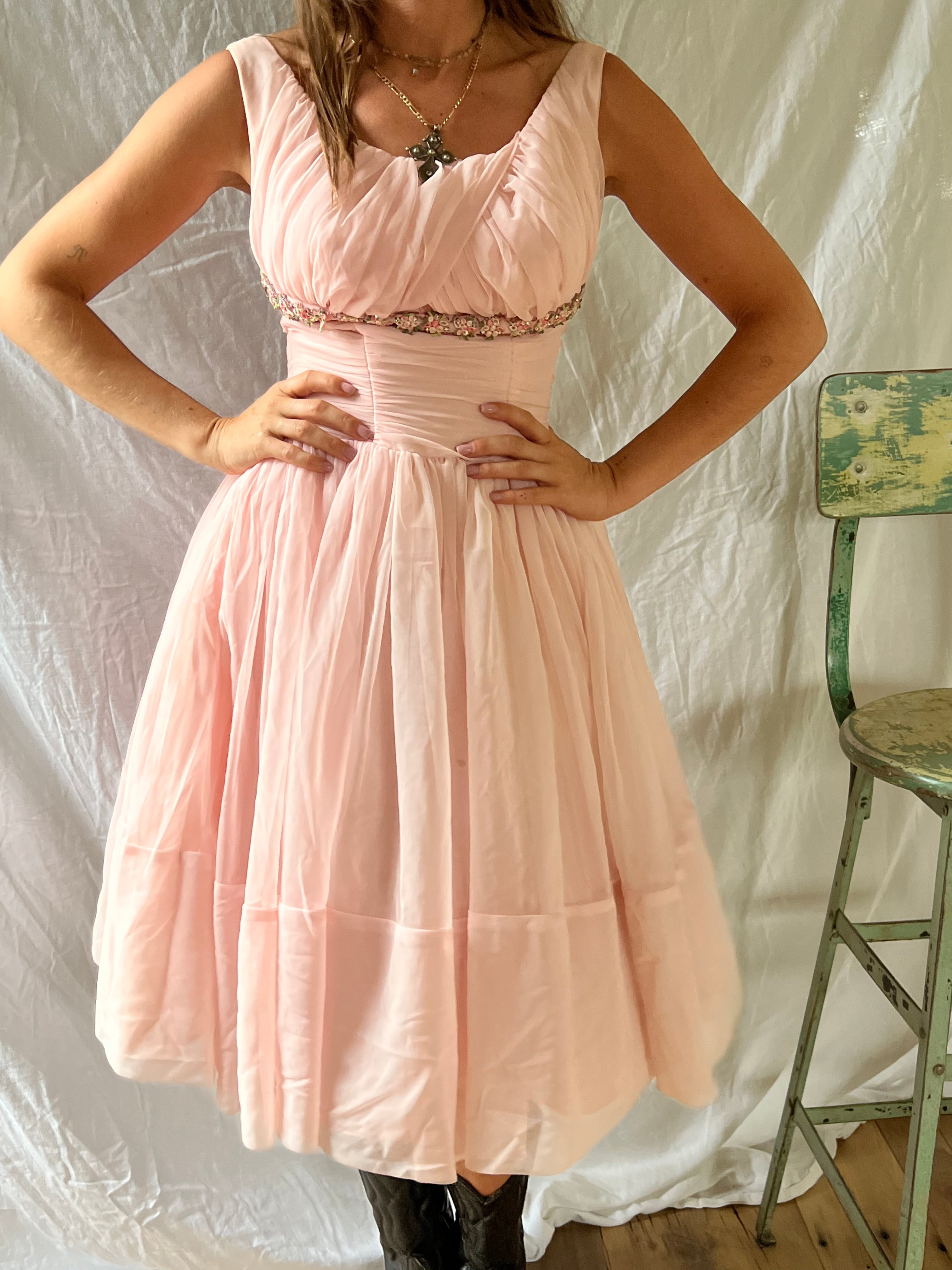 60s Baby Pink Chiffon Dress