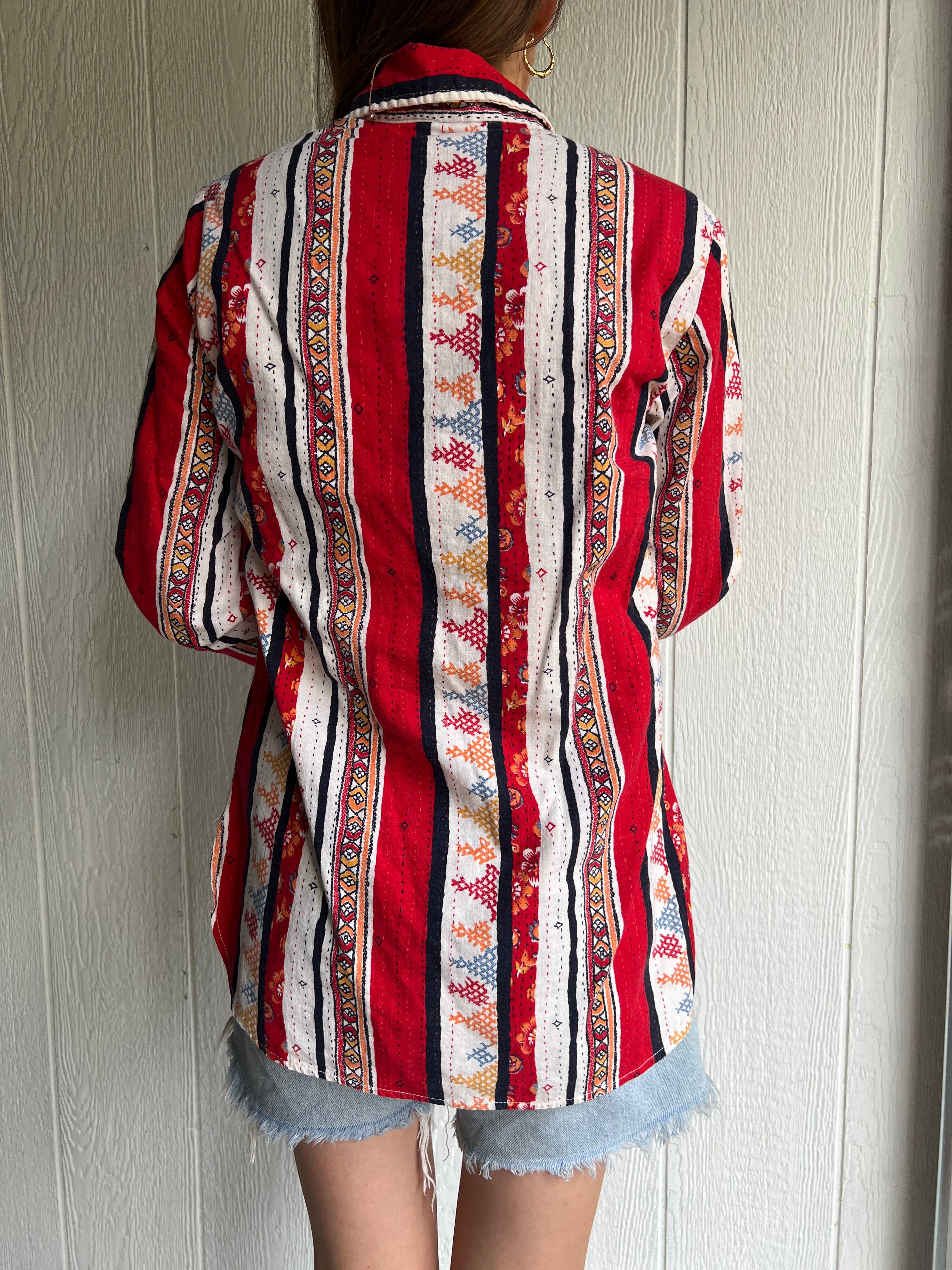 Funky Red Stripe + Patterned Blouse