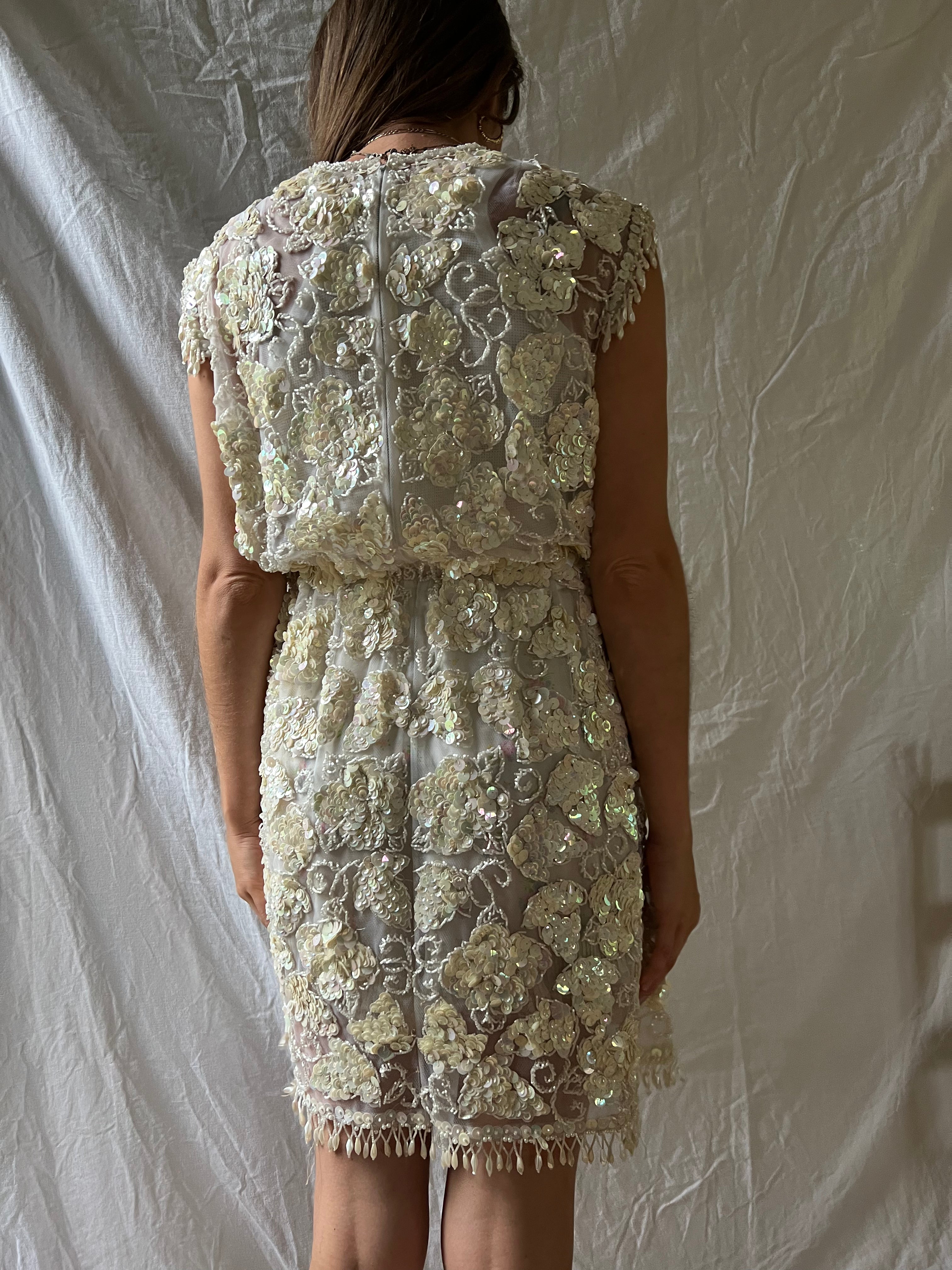 Beaded + Sequin Sheer Party Dress