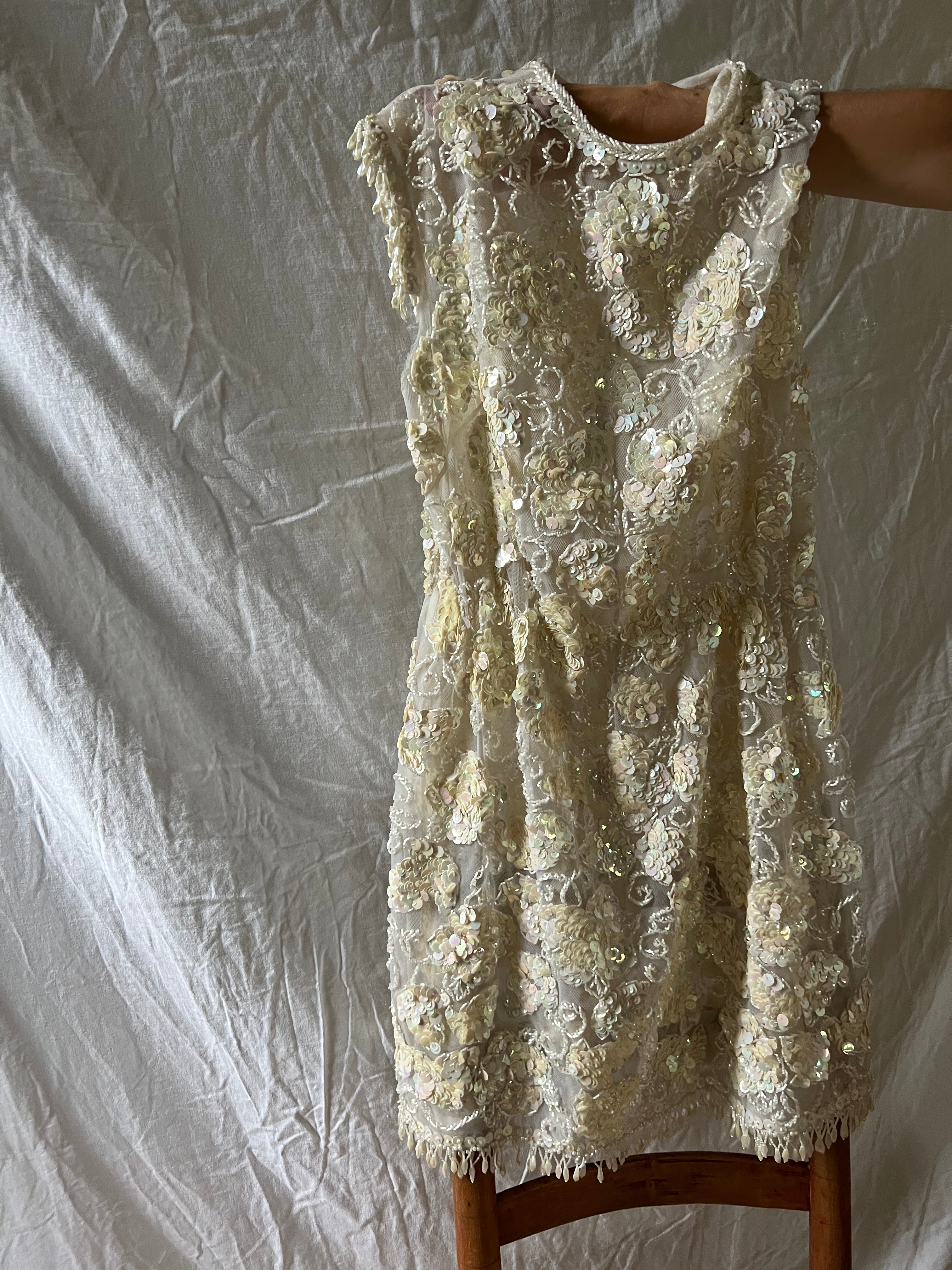 Beaded + Sequin Sheer Party Dress