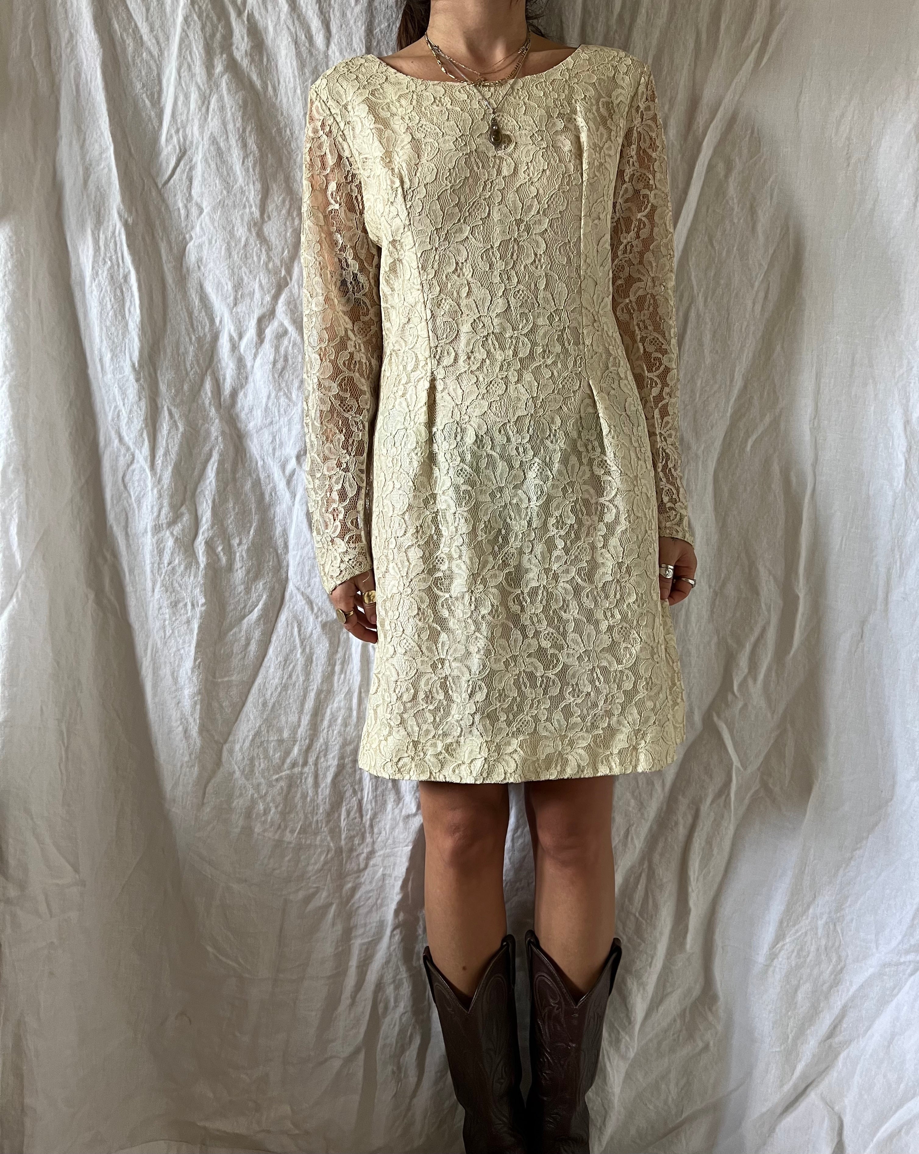 Cream Longsleeve Lace Dress