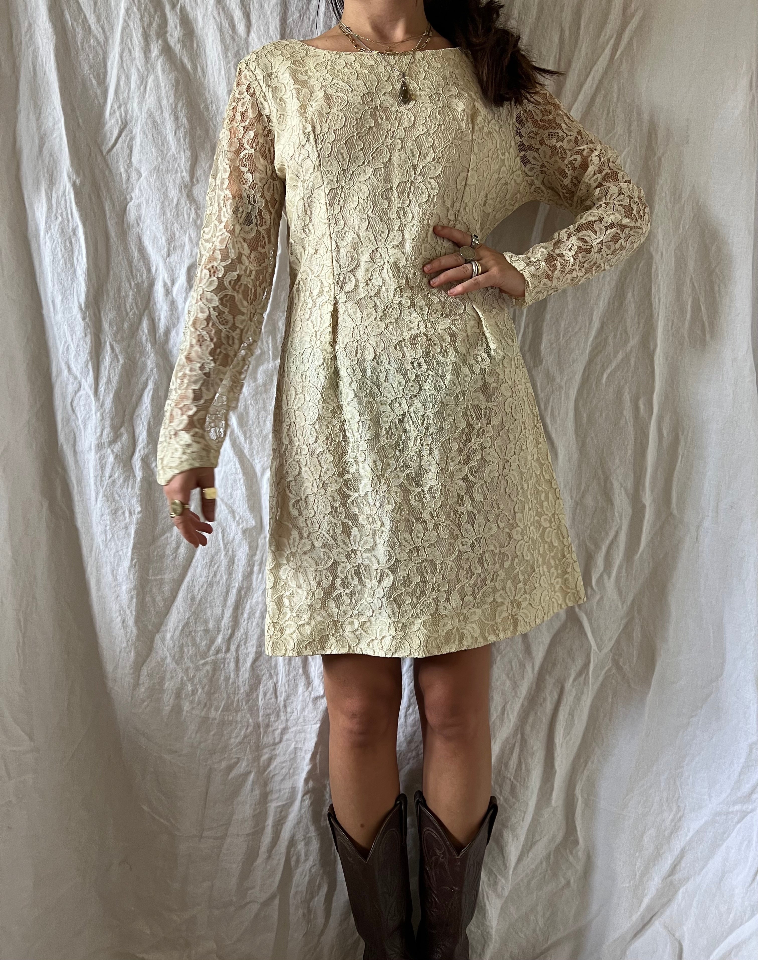 Cream Longsleeve Lace Dress
