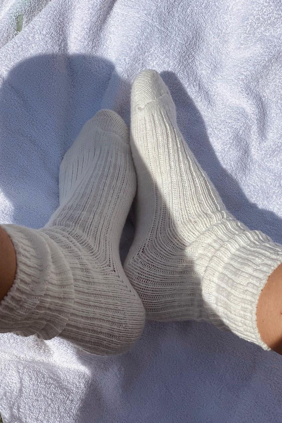 Cottage Socks In White Linen By Le Bon Shoppe