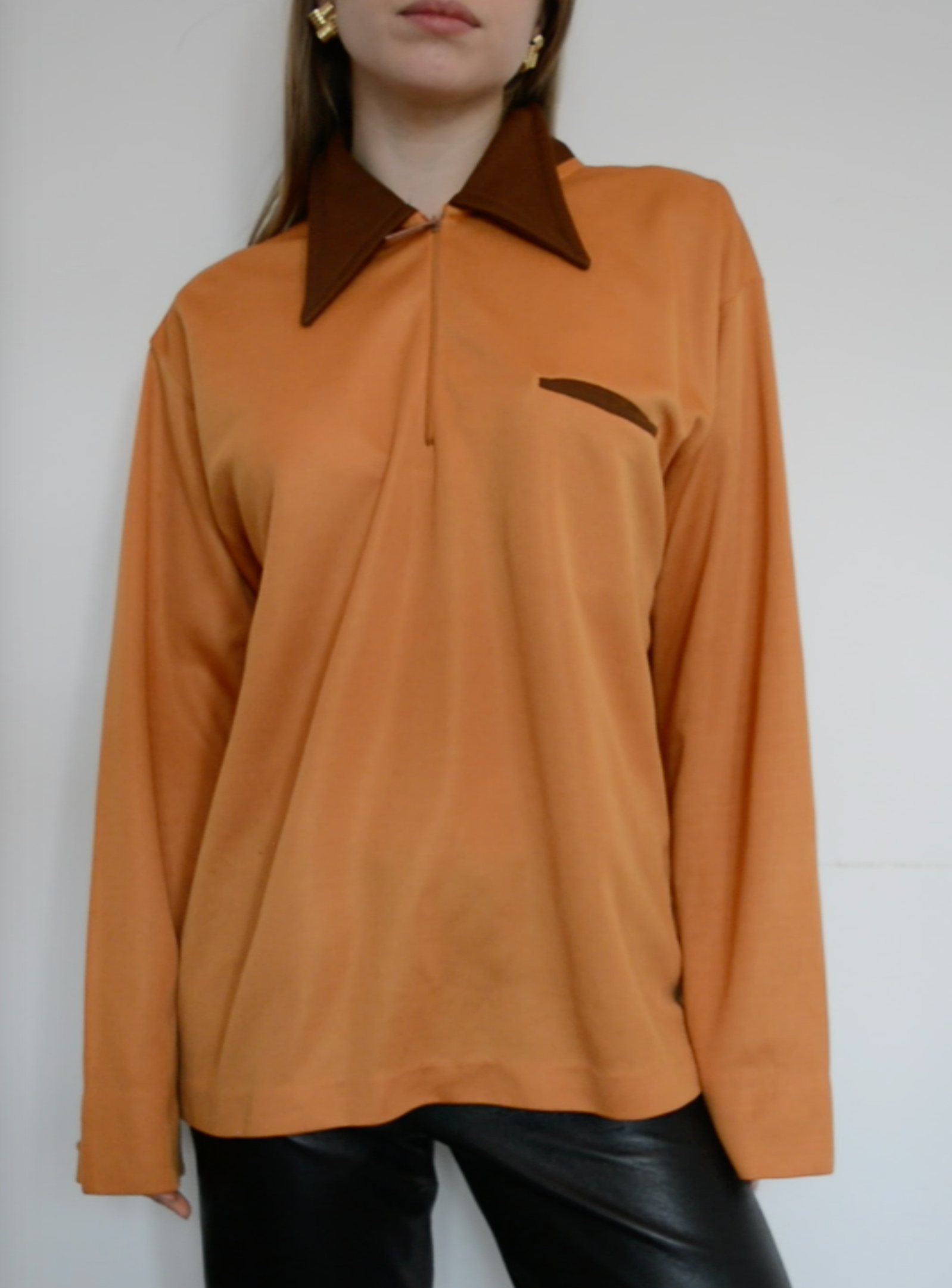 Orange 70's Shirt With Brown Collar